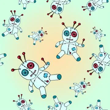Seamless pattern with colorful voodoo dolls vector illustration. Stock Illustration