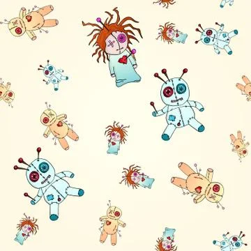 Seamless pattern with colorful voodoo dolls vector illustration. Stock Illustration