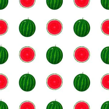 Seamless pattern with colorful whole and half of juice watermelon isolated on Stock Illustration