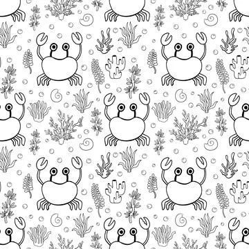 Seamless pattern coloring book ocean animal.Sea wildlife underwater.Background Illustrazione stock