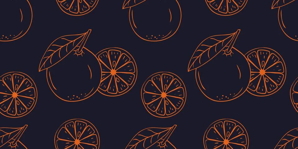 Seamless pattern with coloring vector hand drawn orange fruit Stock Illustration