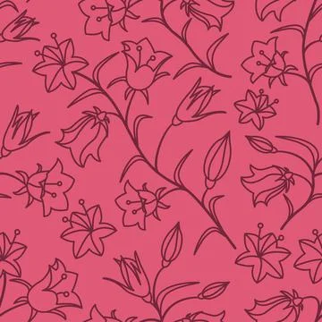 A seamless pattern with the colors of bells. Dark maroon contour on a crimson Stock Illustration