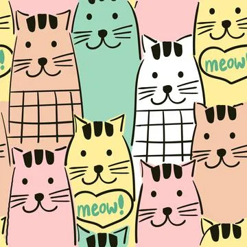 Seamless pattern with colourful cats Stock Illustration