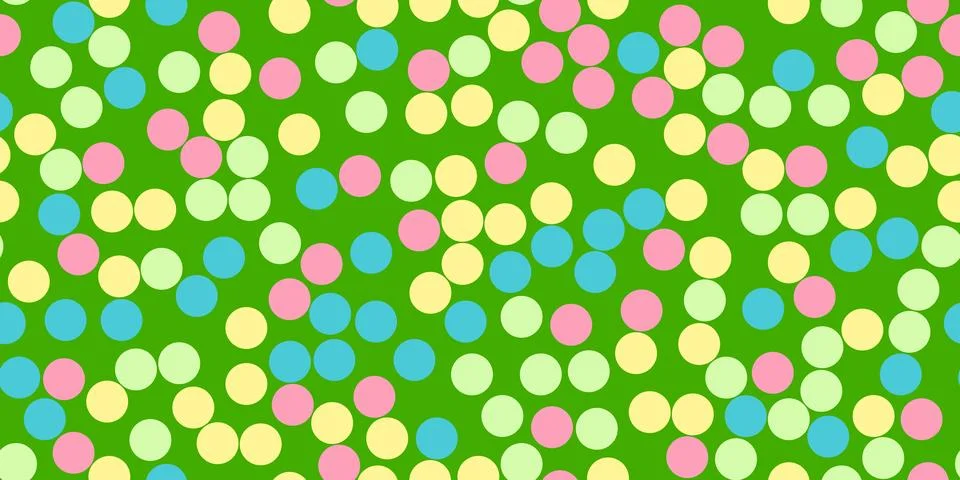 Seamless pattern with colourful dots on green, birthday or holiday background Illustrazione stock