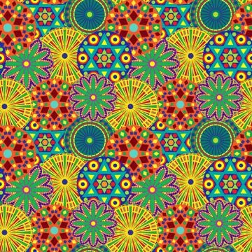 Seamless pattern with colourful geometric flowers Illustrazione stock