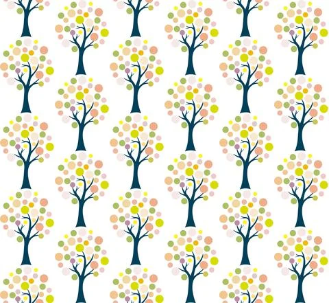 Seamless pattern of colourful trees with multi colour dots as leaves Stock Illustration