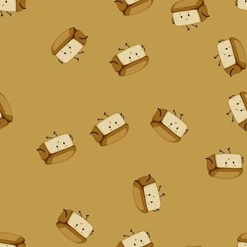 Seamless pattern comic bread character cartoon vector Stock Illustration