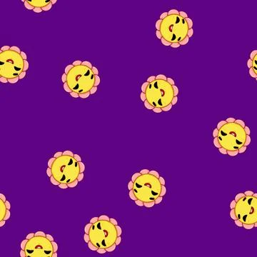 Seamless pattern comic flower character cartoon vector 스톡 일러스트
