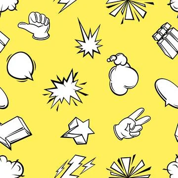 Seamless pattern with comic speech bubbles signs and symbols. Cartoon pop art 스톡 일러스트