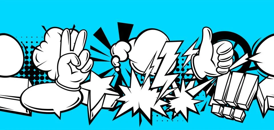 Seamless pattern with comic speech bubbles signs and symbols. Cartoon pop art Stock Illustration