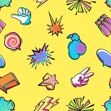 Seamless pattern with comic speech bubbles signs and symbols. Cartoon pop art Illustrazione stock