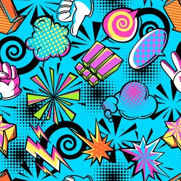 Seamless pattern with comic speech bubbles signs and symbols. Cartoon pop art Illustrazione stock