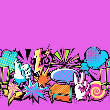 Seamless pattern with comic speech bubbles signs and symbols. Cartoon pop art Stock Illustration