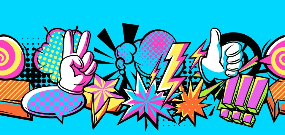 Seamless pattern with comic speech bubbles signs and symbols. Cartoon pop art 库存插图