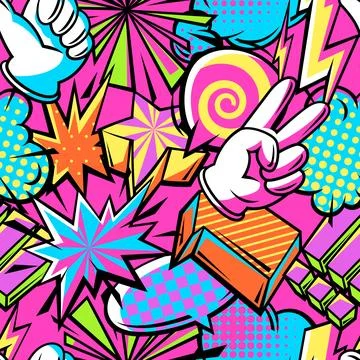 Seamless pattern with comic speech bubbles signs and symbols. Cartoon pop art Illustrazione stock