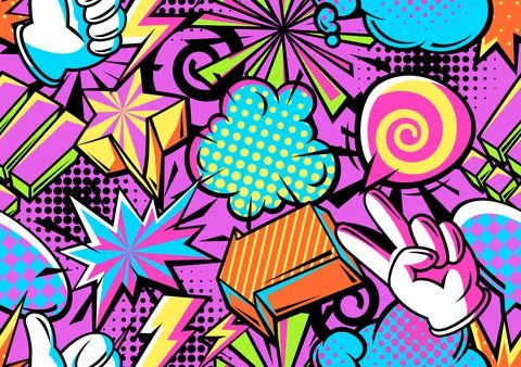 Seamless pattern with comic speech bubbles signs and symbols. Cartoon pop art Illustrazione stock