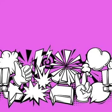 Seamless pattern with comic speech bubbles signs and symbols. Cartoon pop art Stockillustratie