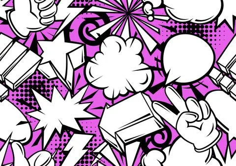 Seamless pattern with comic speech bubbles signs and symbols. Cartoon pop art 스톡 일러스트