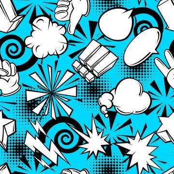 Seamless pattern with comic speech bubbles signs and symbols. Cartoon pop art Stock Illustration