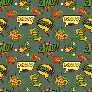 Seamless pattern from comic style phrases on colorful background Stockillustratie