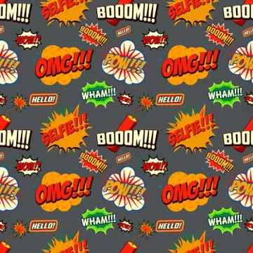 Seamless pattern from comic style phrases on colorful background 库存插图