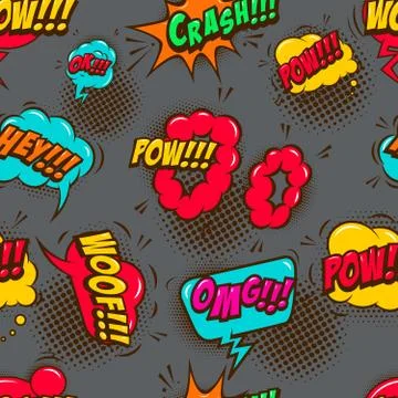 Seamless pattern with comic style speech clouds. Design element for poster, c Stockillustratie