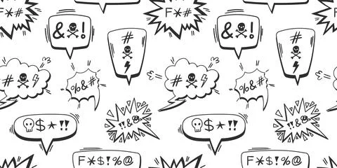 Seamless pattern of comic-style speech bubbles with symbols and icons for a.. Stock Illustration