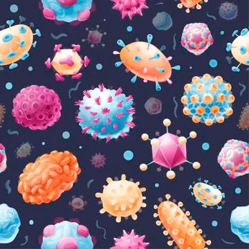 Seamless pattern with common viruses. Micro world Stock Illustration