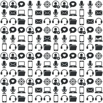 Seamless pattern of communication and technology icons including microphone.. Stock Illustration