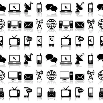 Seamless pattern of communication and technology icons including laptops, m.. Ilustração Stock