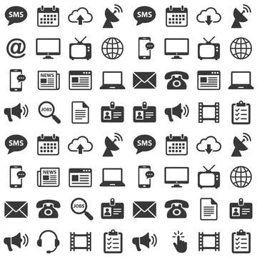 Seamless pattern of communication and technology icons including SMS, calen.. Stock Illustration
