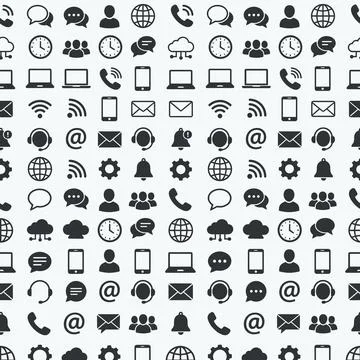 Seamless pattern of communication and technology icons including chat bubbl.. Stock Illustration