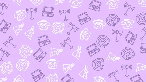 Seamless Pattern of Communication Icons on Purple Background Video stock 339005406