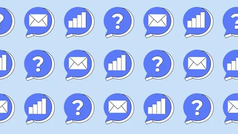 Seamless pattern of communication, question, and signal growth icons in cartoon Stock Footage 318407326