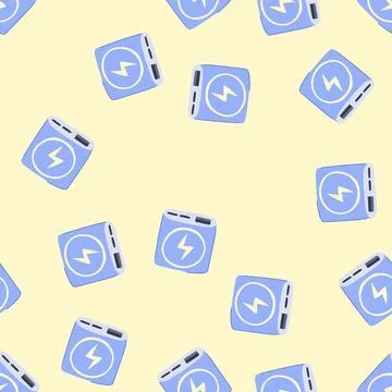 Seamless pattern compact power bank wireless cartoon vector Stock Illustration