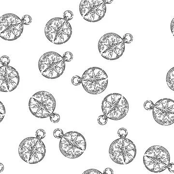 Seamless pattern compass north sketch hand drawn Stock Illustration