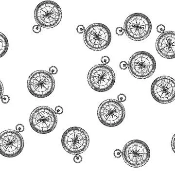 Seamless pattern compass retro travel vintage sketch hand drawn Stock Illustration