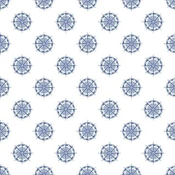 Seamless Pattern with Compass Rose, Line Style Stock Illustration