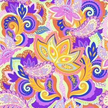 Seamless pattern with complex ornament elements in ornate oriental paisley style Illustrazione stock