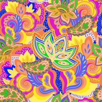 Seamless pattern with complex ornament elements in ornate oriental paisley style Illustration