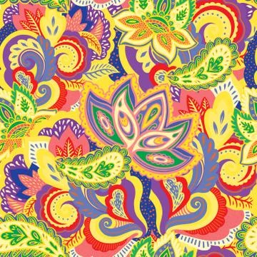 Seamless pattern with complex ornament elements in ornate oriental paisley style Illustration