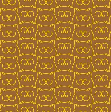 Seamless pattern composed of abstract cat faces or heads. Represents feline.. Stock Illustration