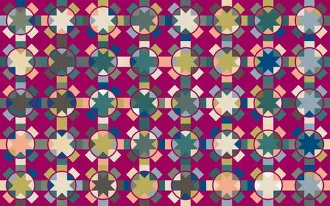 Seamless pattern composed of eight-pointed stars and geometric shapes. Stock Illustration
