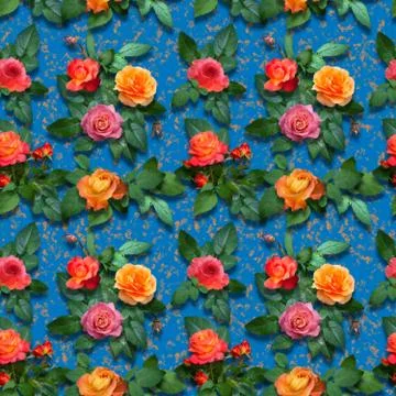 Seamless pattern composed of flowers and rose leaves. Stock Photos