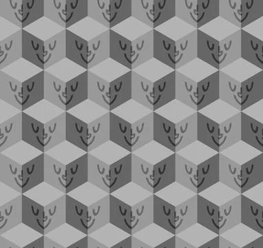 Seamless pattern composed of isometric 3D cubes with stylized human faces o.. イラスト素材