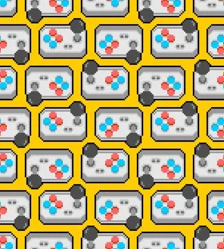 Seamless pattern composed of repeating retro video game controllers (gamepa.. Stock Illustration