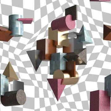 Seamless pattern composition of geometric simple shapes different textures di Stock Illustration