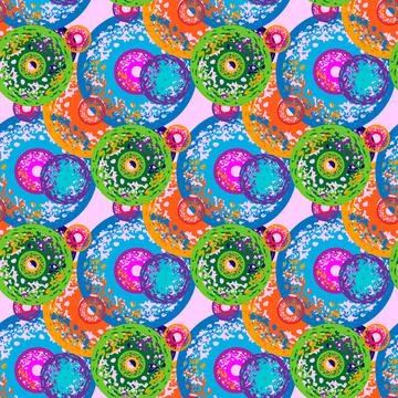Seamless Pattern with Concentric Circles with splashes. Vector Background Illustrazione stock