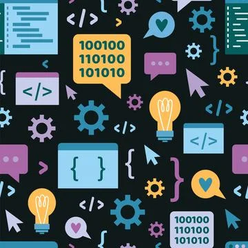 Seamless pattern with Concept of computer programming languages or developi.. Stock Illustration