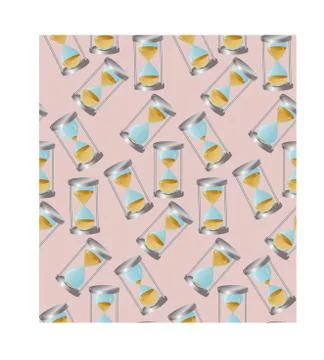 Seamless pattern Concept time is money, money like sand, gold coins in an hou Stock Illustration